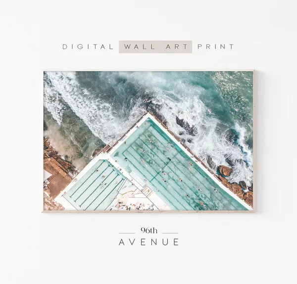 Bondi Beach Aerial Ocean Art Print, Coastal View