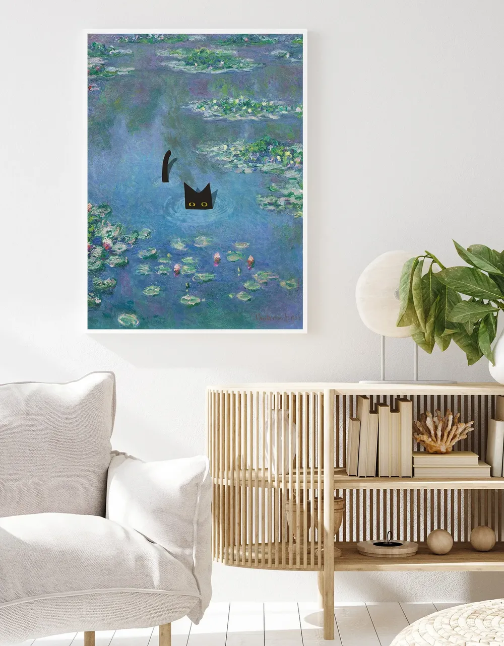 Monet-Inspired Waterlily Cat Art Print - Image 3