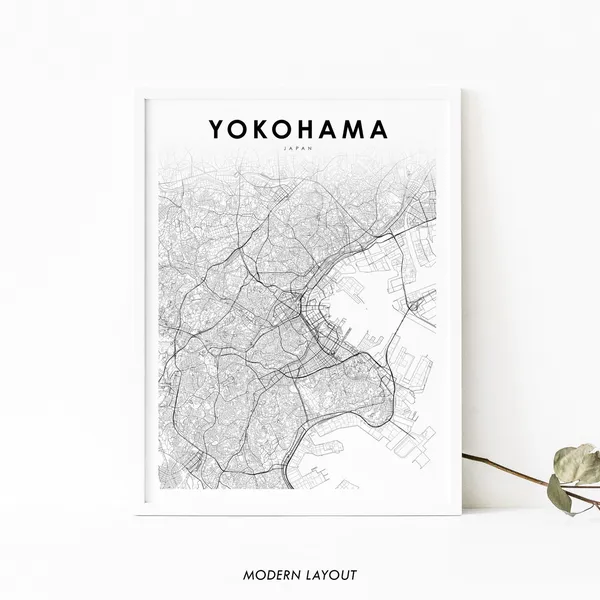 Yokohama Japan Map Art Print, Nursery Room Decor