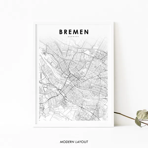 Bremen Germany Map Print, City Street Road Poster