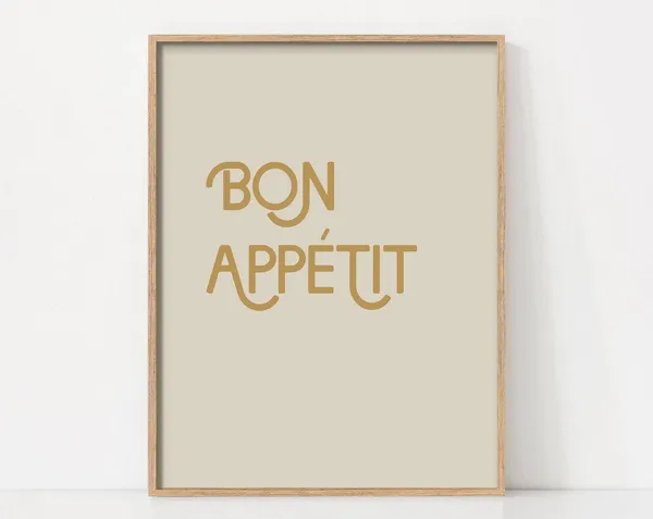 Bon Appetit Kitchen Quote Print, Minimalist Boho