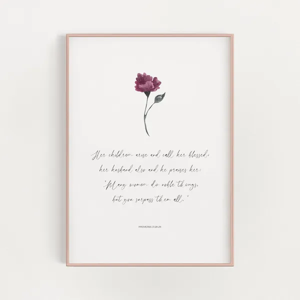 Proverbs 31:28-29 Bible Verse Art Print, Mother's Day