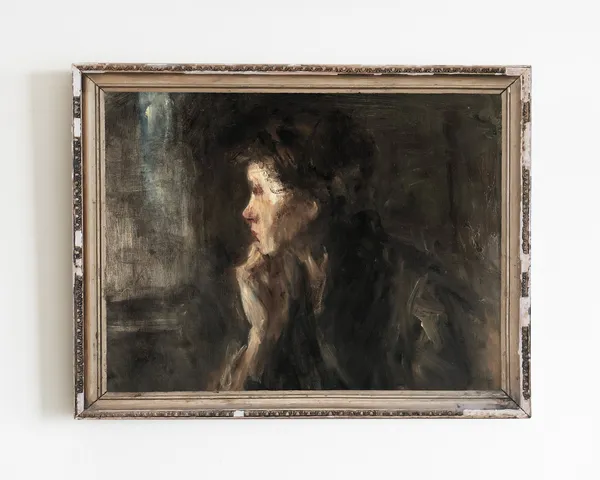 Vintage Woman Portrait, Moody Oil Painting Art Print