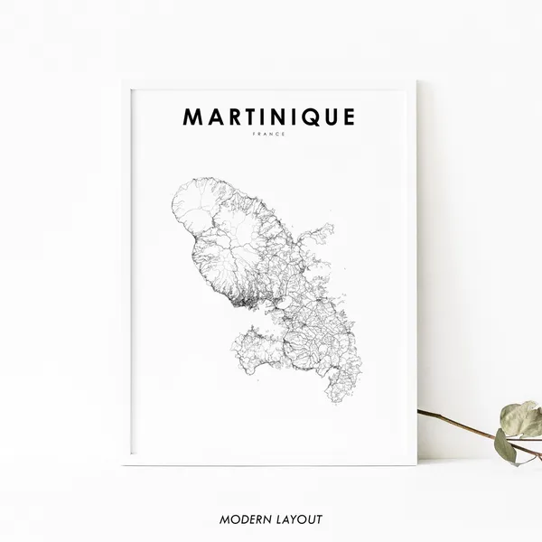 Martinique France Map Road Poster, Caribbean Art Print