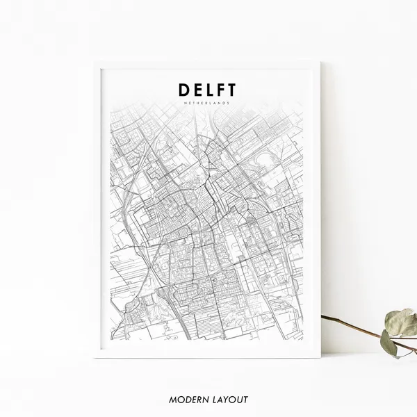 Delft Netherlands Map Print, Nursery Room Wall Art