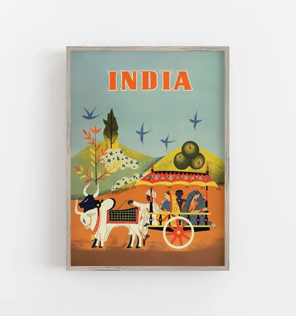 India Vintage Travel Poster, Retro Wall Decor