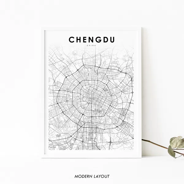 Chengdu China Map Art Poster, Sichuan Travel