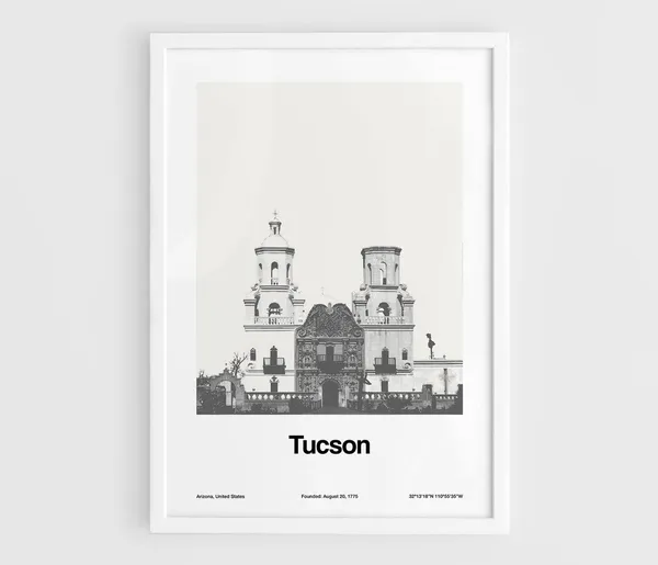 Tucson Minimalist Poster, Mission San Xavier Del Bac