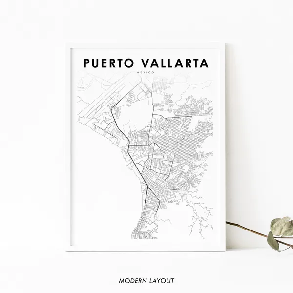 Puerto Vallarta Mexico Map Print, Jalisco Travel Poster