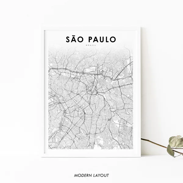 Sao Paulo Brazil Map Print, Nursery Room Decor