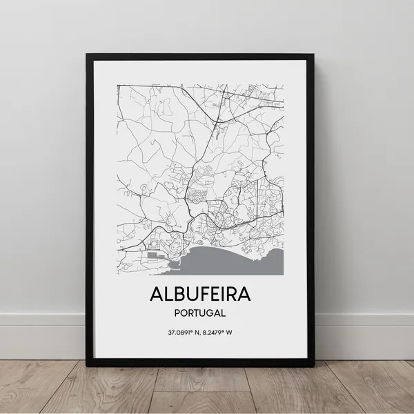 Albufeira City Map Print, Portugal Minimalist Dcor