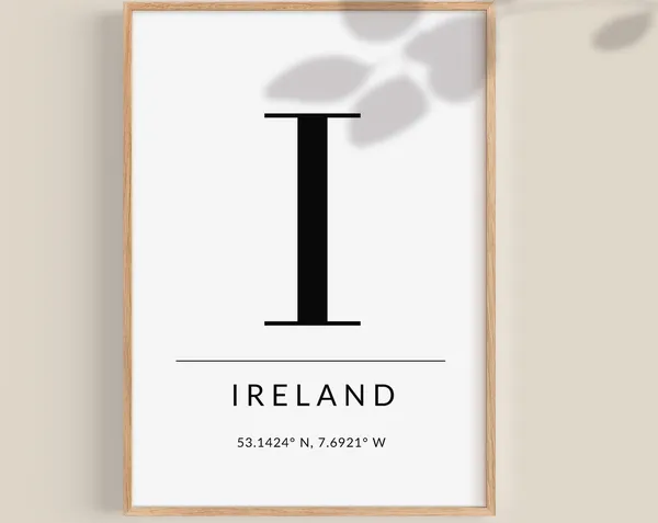 Ireland Poster, GPS Coordinates Travel Poster
