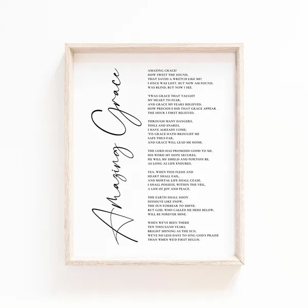 Amazing Grace Christian Hymn Wall Art Print For Home