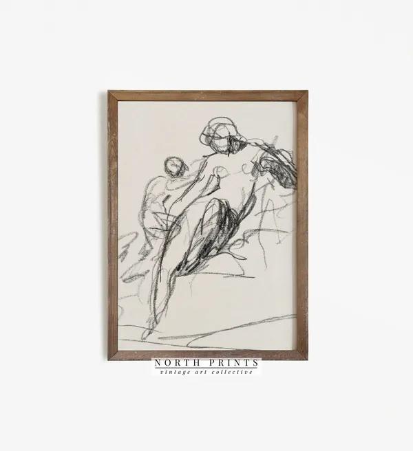Antique Line Drawing Vintage Abstract Sketch Woman Art Print