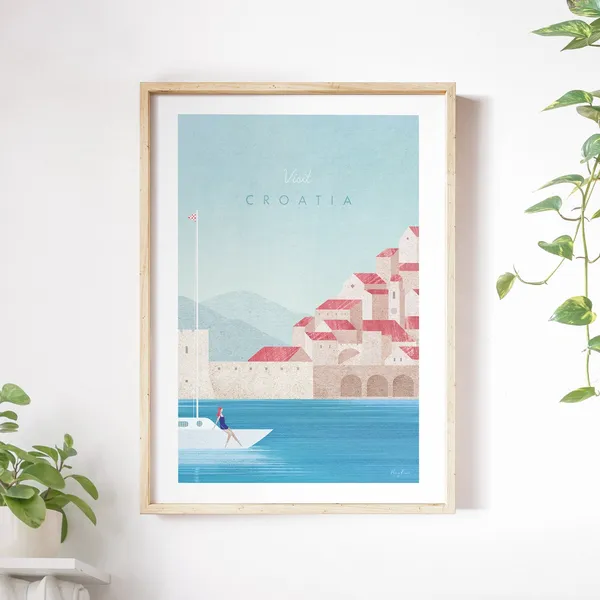 Croatia Vintage Travel Poster, Minimalist Landscape