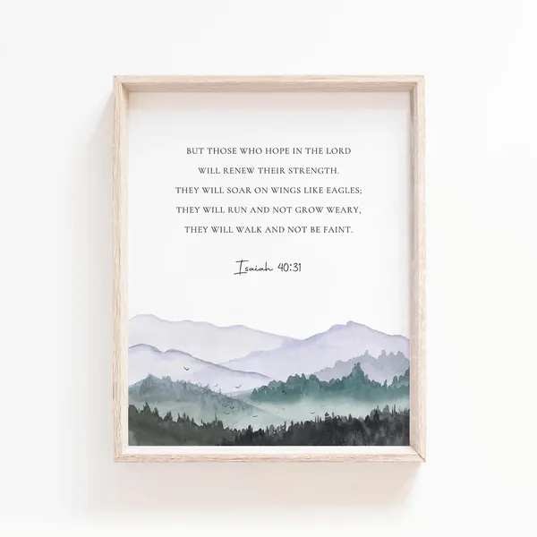Isaiah 40:31 Mountain Scripture Art Print for Christian Home