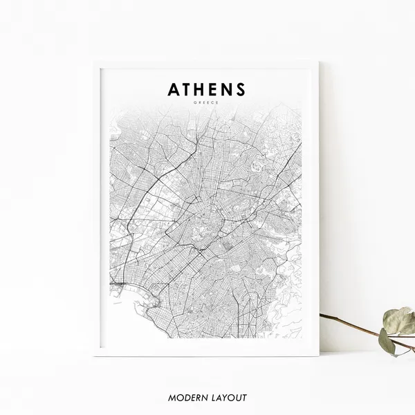 Athens Greece Map Print, City Street Road Poster