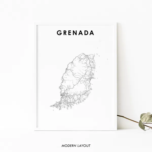 Grenada Map Print, West Indies Country Road Poster