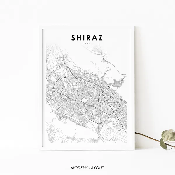 Shiraz Iran Map Print, Fars City Street Road