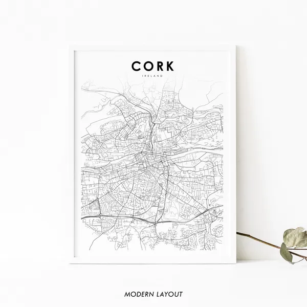 Cork Ireland Map Art Poster, Corcaigh Munster