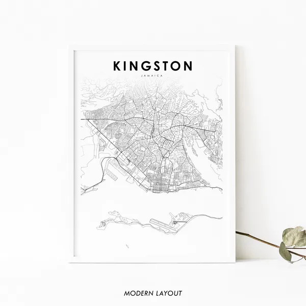 Kingston Jamaica Map Art Print, City Road Poster