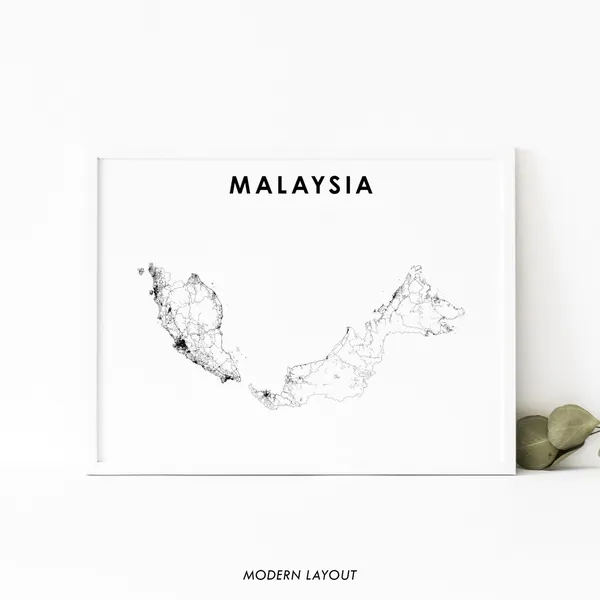 Malaysia Map Print, Kuala Lumpur and Borneo Art