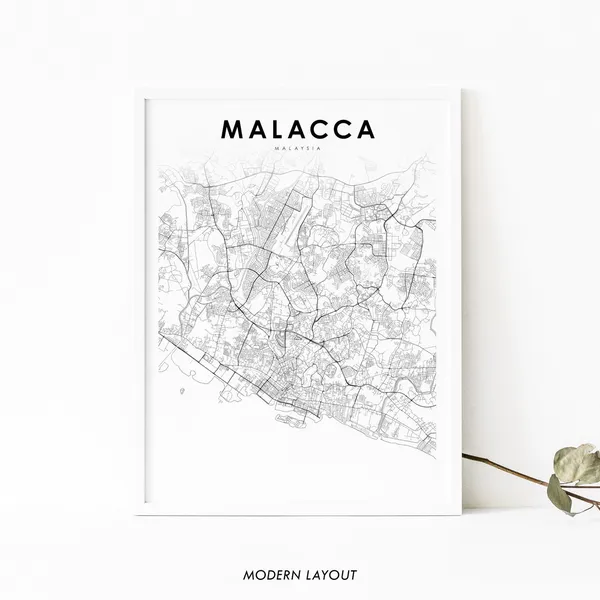 Malacca Malaysia Map Print, Bandaraya Melaka City