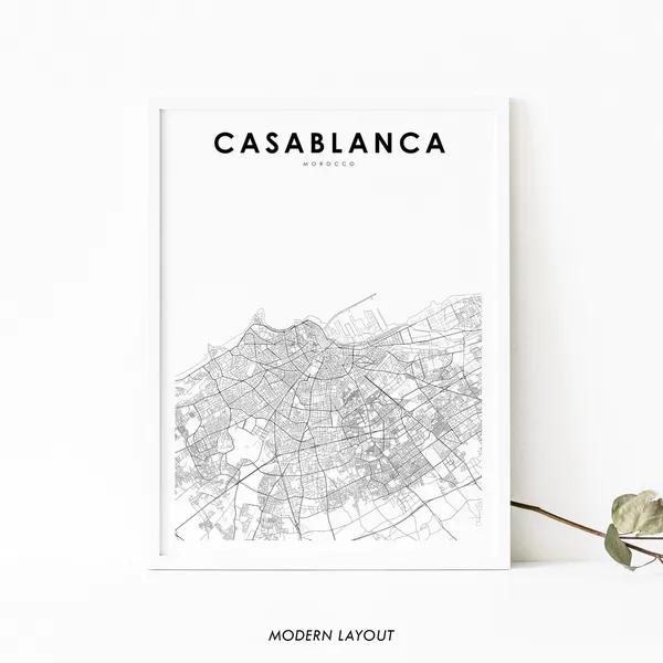 Casablanca Morocco Map Art Print, Nursery Decor