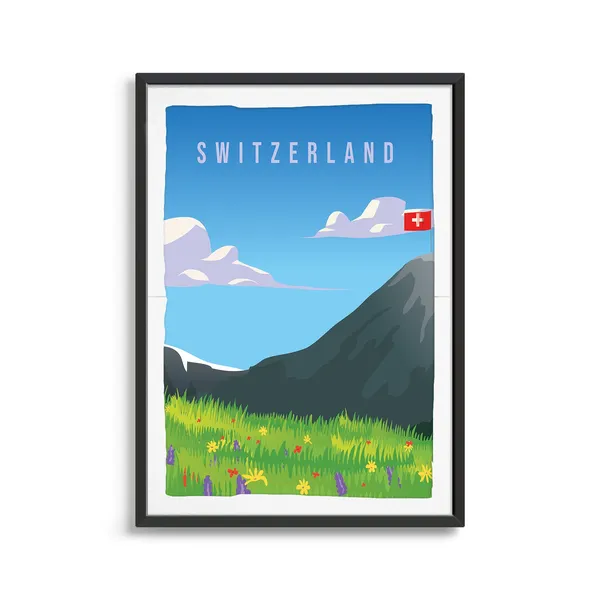 Switzerland Travel Illustration Art Print, Europe