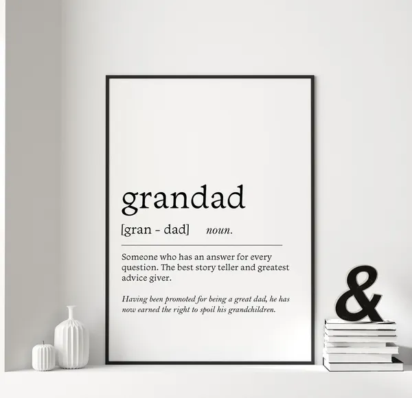 Grandad Noun Definition Print, Fathers Day Art Print