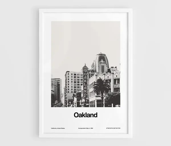 Oakland Fox Theatre, Black and White Minimalist Art Print