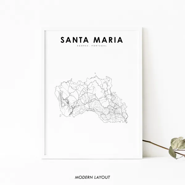 Santa Maria Azores Map Print, Portugal Road Poster