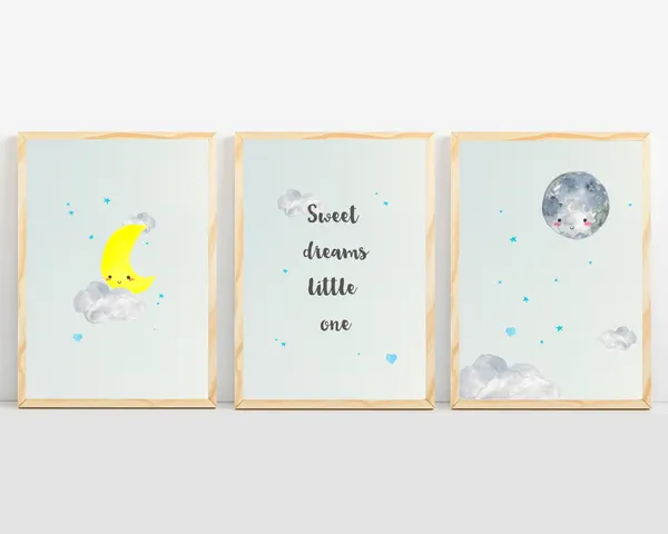 Moon and Stars Nursery Art Print for Boys' Room