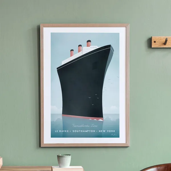 Transatlantic Line Travel Poster, Vintage Retro Style