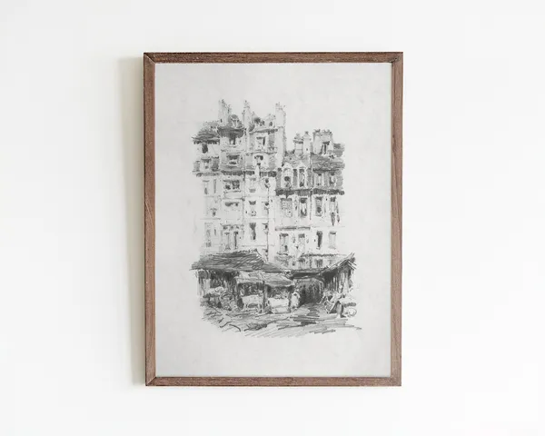 Architecture Sketch, Minimalist Vintage City Art Print
