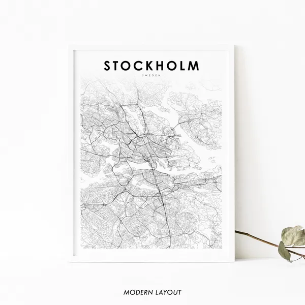 Stockholm Area Sweden Map Art Print, Nursery Decor
