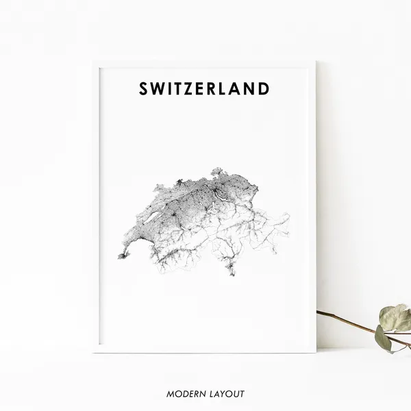Switzerland Map Print, Swiss Travel Poster