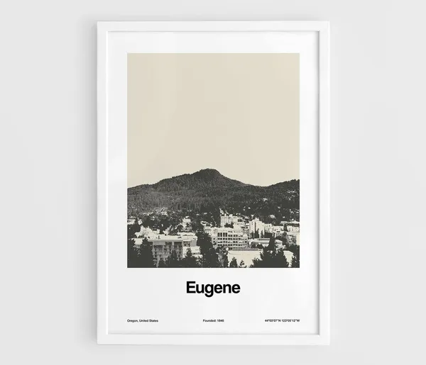 Eugene Oregon Minimalist Travel Poster, City Skyline
