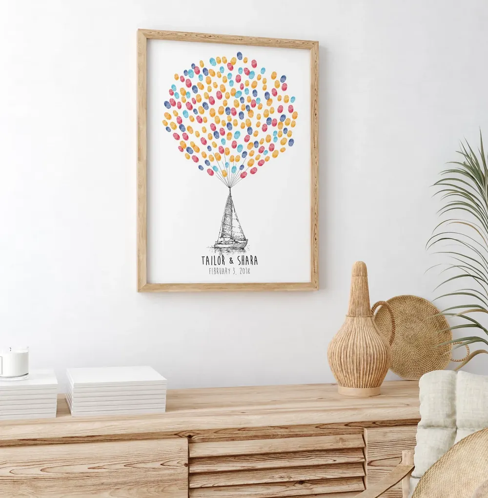 Ship Sketch Thumbprint Guest Book, Wedding Art Print - Image 4