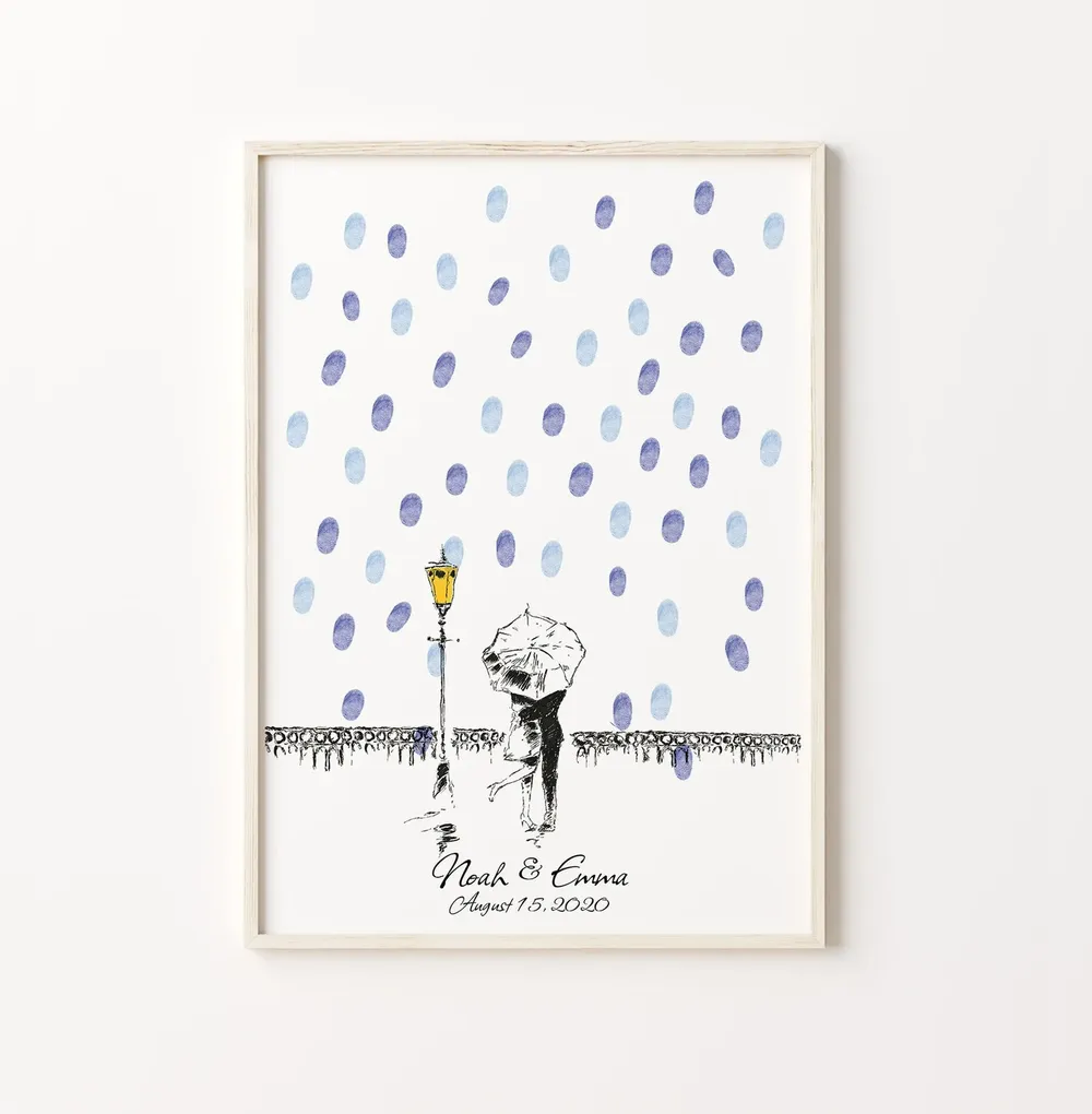 Couple In The Rain Wedding Guest Book Art Print