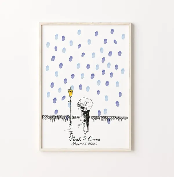 Couple In The Rain Wedding Guest Book Art Print