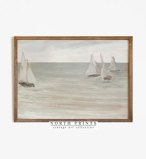 Vintage Nautical Seascape with Sailboat Art Print