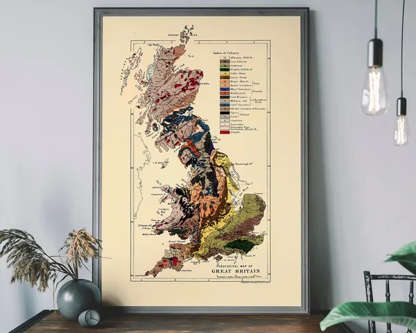 Geological Map Uk Vintage Great Britain Travel Poster