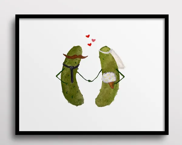 Whimsical Pickles Getting Married, Love Watercolor Art Print