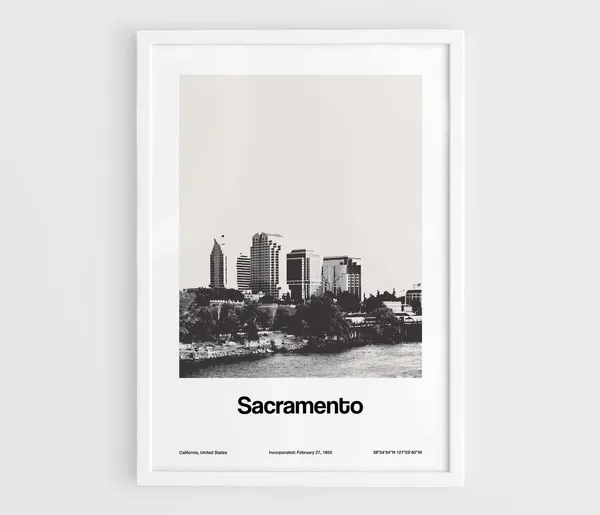 Sacramento Skyline Art Print, Black and White City