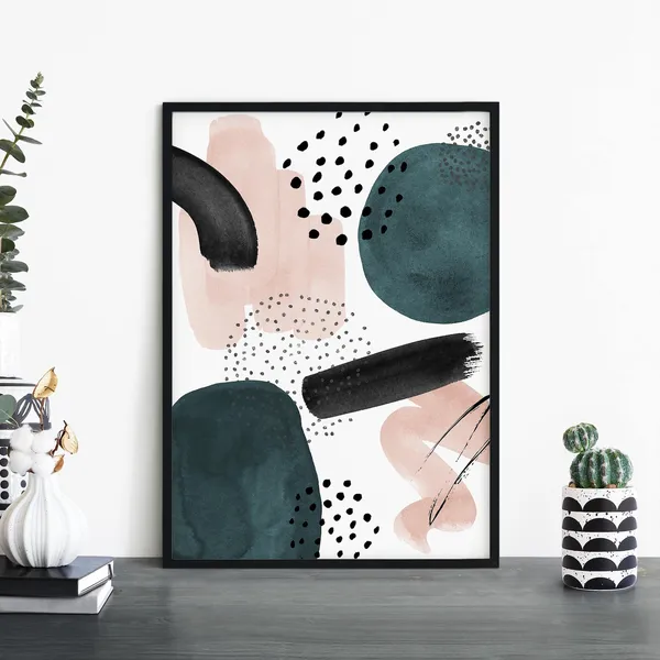 Blush Teal Abstract Art Print, Modern Wall Art