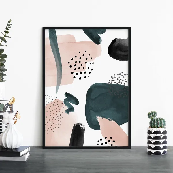 Blush Teal Abstract Print, Modern Wall Art
