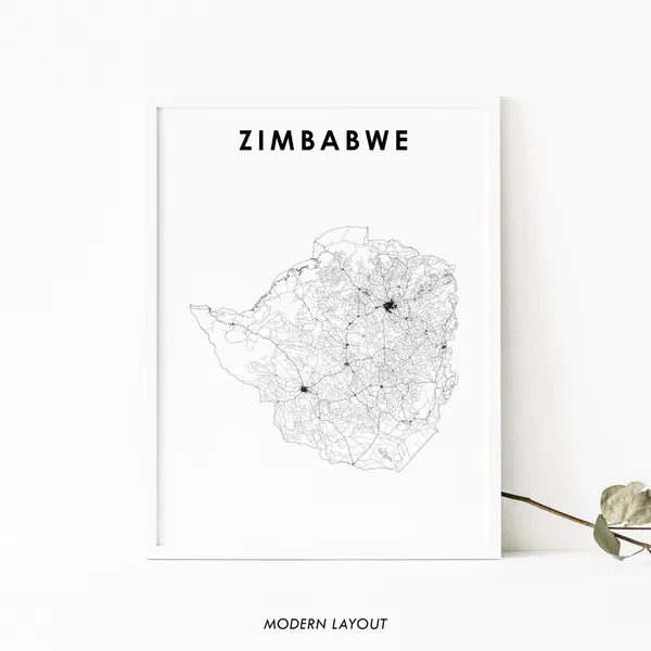 Zimbabwe Map Print, Harare Africa Travel Poster