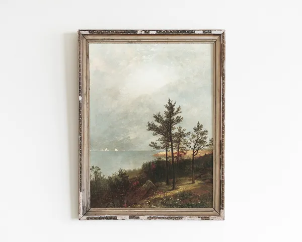 Vintage Tree Landscape Art Print, Coastal Decor