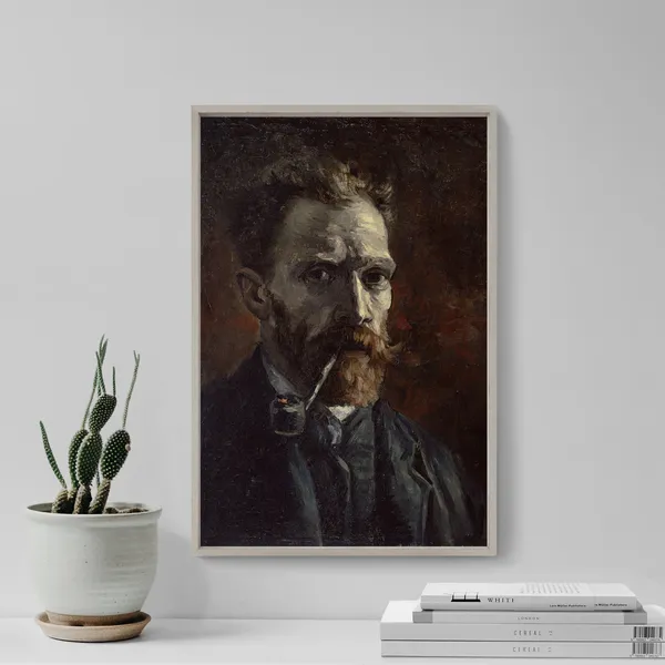 Van Gogh Self Portrait With Pipe, Classic Poster Print